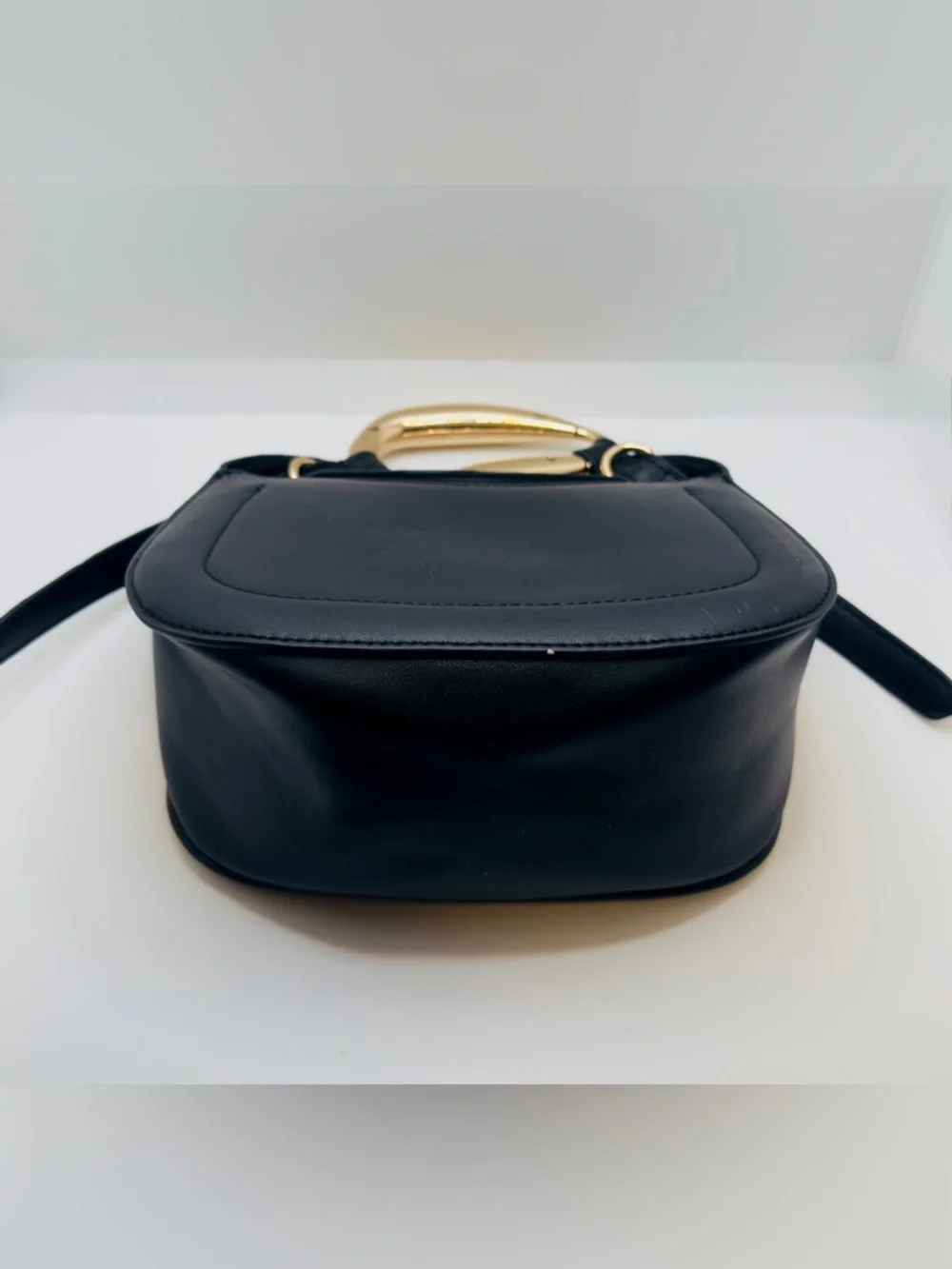 Fashionable Black Faux Leather Mini Hobo with Gold Handle